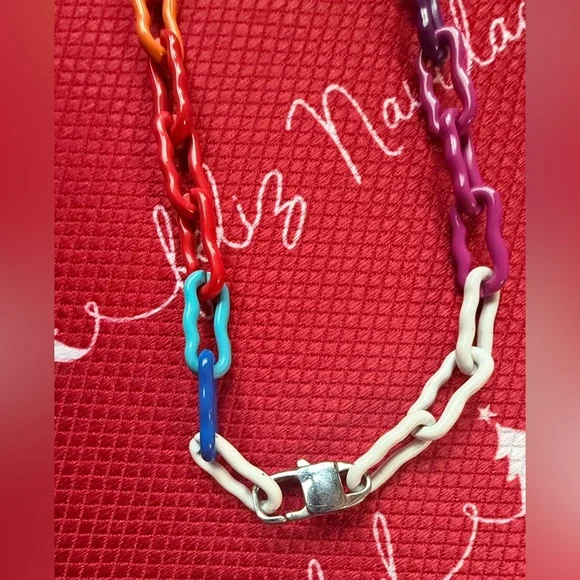 Vibrant Multicolor Chain Link Necklace - Picture 2 of 4
